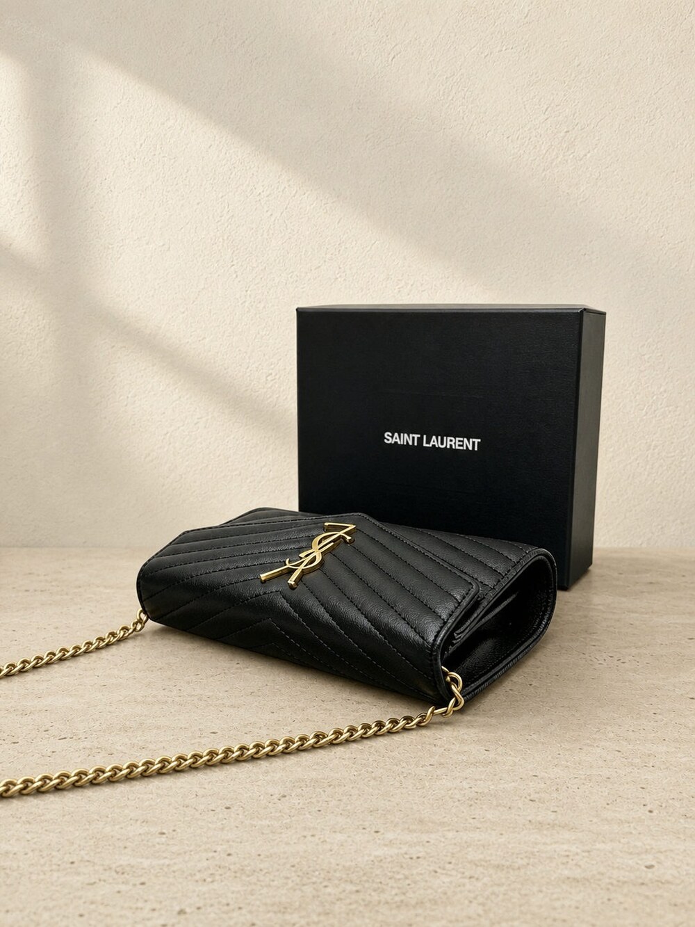 Yves Saint Laurent Black Calfskin Compact Chain Wallet - Picture 5 of 5